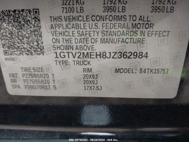1GTV2MEH8JZ362984 GMC Sierra 1500 Sle