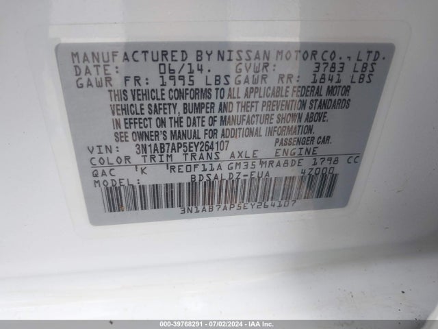 Nissan SENTRA SV 2014 3N1AB7AP5EY264107 Image 9