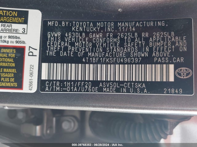 Toyota CAMRY SE 2015 4T1BF1FK5FU496397 Image 9