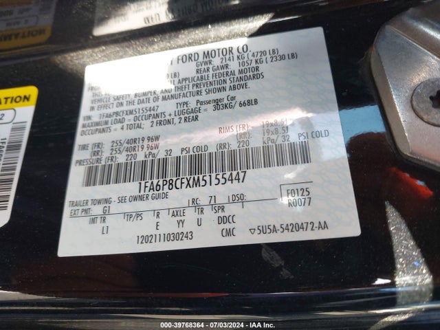 Ford Mustang Gt Premium Fastback 2021 1FA6P8CFXM5155447 Image 9