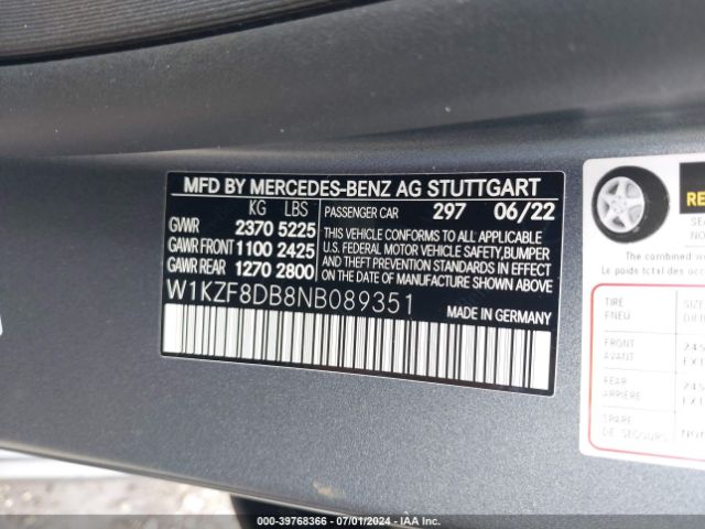 W1KZF8DB8NB089351 Mercedes-Benz E 350