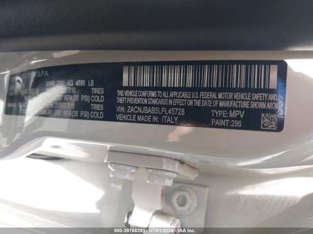 ZACNJBAB5LPL45728 Jeep Renegade Sport 4x4