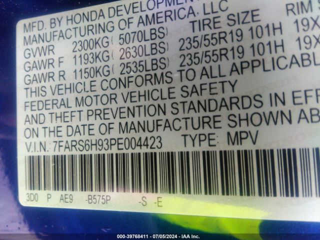 7FARS6H93PE004423 Honda Cr-v Hybrid Sport Touring
