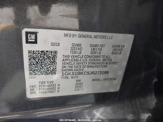 GMC YUKON SLT 2018 1GKS1BKC5JR273199 Image 9
