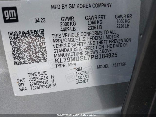 KL79MUSL7PB184925 Chevrolet Trailblazer Awd Rs