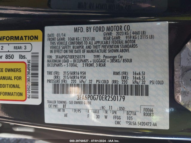 3FA6P0G70ER250179 Ford FUSION S