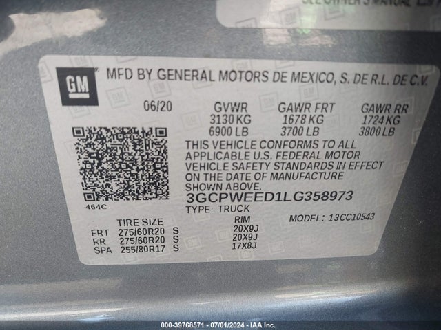 3GCPWEED1LG358973 Chevrolet Silverado 1500 2wd  Short Bed Ltz