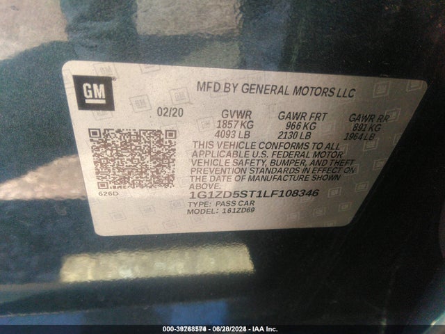 1G1ZD5ST1LF108346 Chevrolet Malibu Fwd Lt