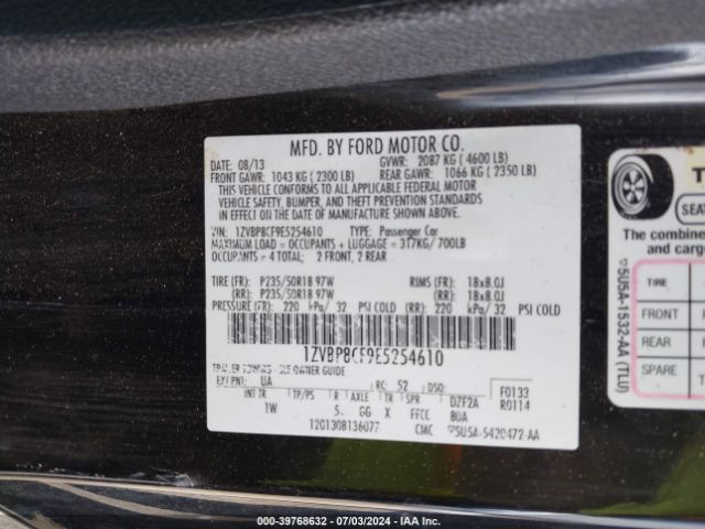 1ZVBP8CF9E5254610 Ford MUSTANG GT