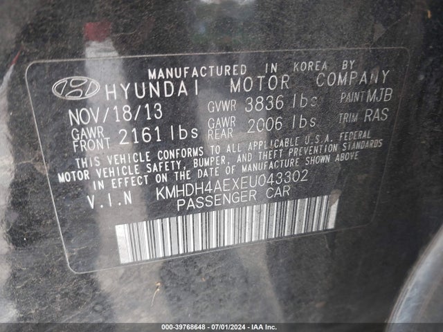 Hyundai ELANTRA SE 2014 KMHDH4AEXEU043302 Image 9