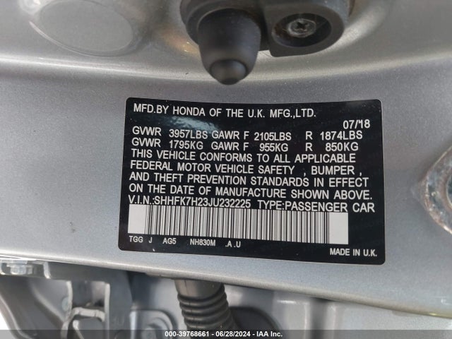 Honda Civic Lx 2018 SHHFK7H23JU232225 Image 9