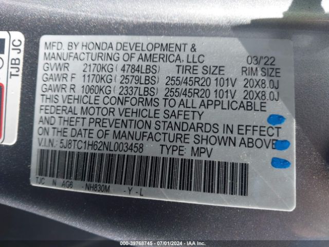 5J8TC1H62NL003458 Acura Rdx A-spec Package