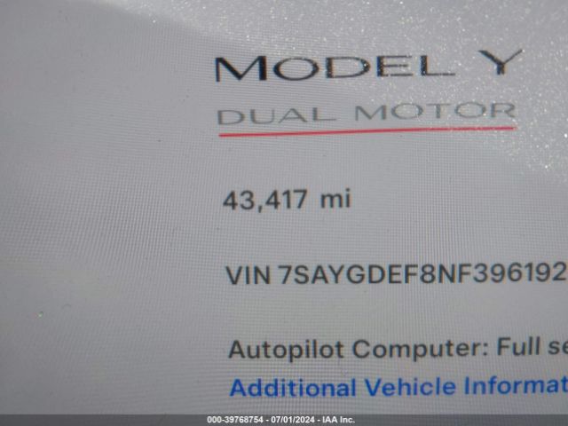 7SAYGDEF8NF396192 Tesla Model Y Performance Dual Motor All-wheel Drive