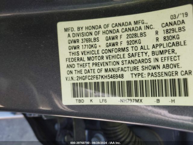 2HGFC2F67KH546948 Honda Civic Lx