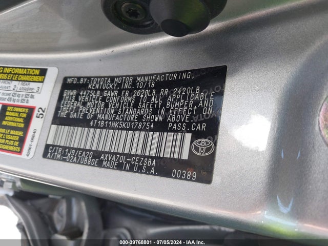 Toyota CAMRY SE 2019 4T1B11HK5KU178754 Image 9