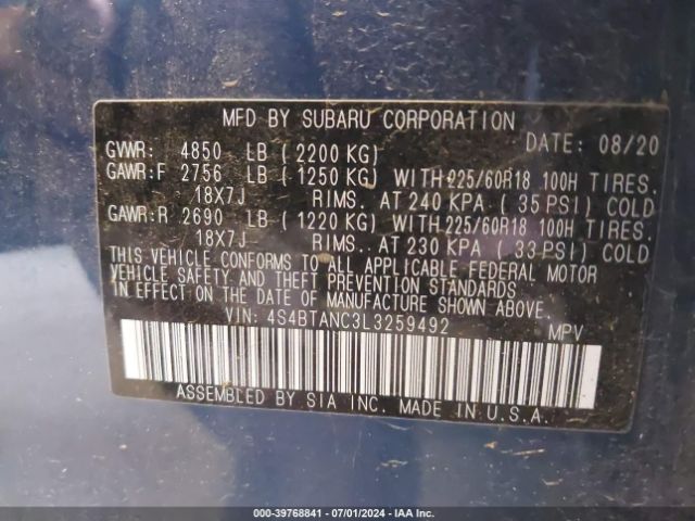 4S4BTANC3L3259492 Subaru Outback Limited