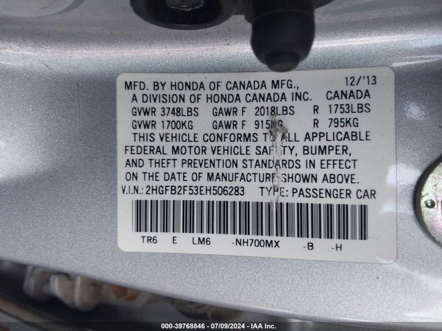 Honda Civic Lx 2014 2HGFB2F53EH506283 Image 9