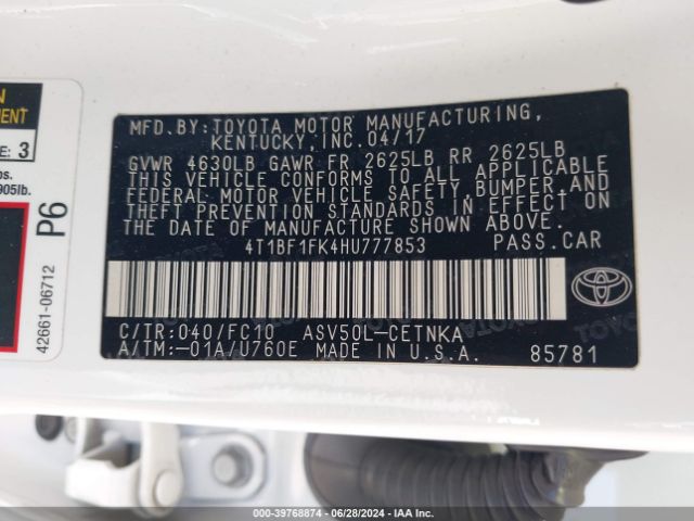 4T1BF1FK4HU777853 Toyota CAMRY LE