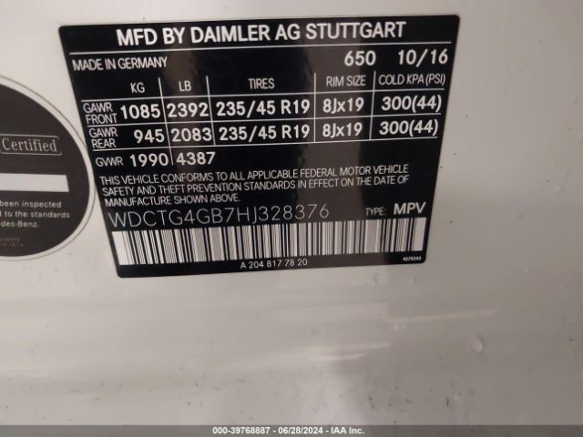 WDCTG4GB7HJ328376 Mercedes-Benz Gla 250 4matic