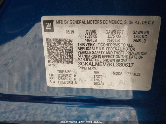 3GKALMEV7KL380617 GMC Terrain Sle
