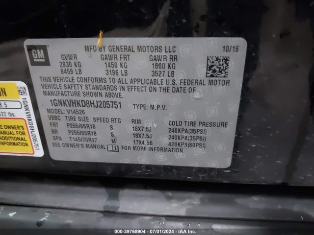 Chevrolet Traverse 2lt 2017 1GNKVHKD8HJ205751 Image 9