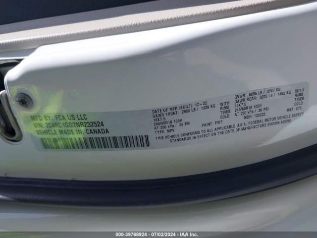 2C4RC1GG2NR232524 Chrysler Pacifica Limited