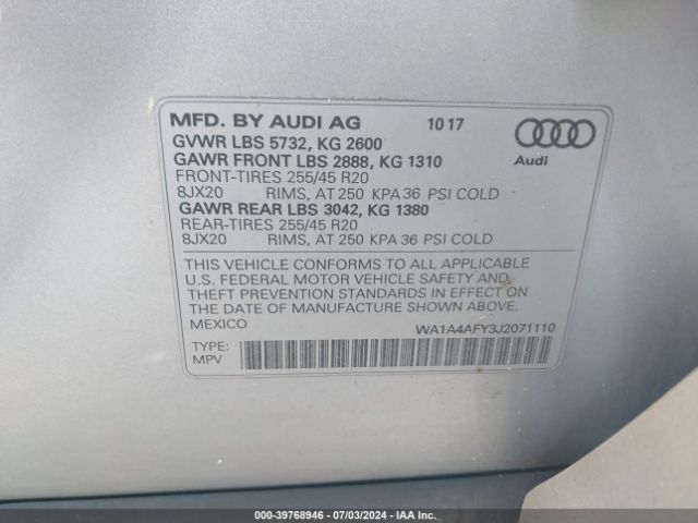 WA1A4AFY3J2071110 Audi Sq5 3.0t Premium Plus