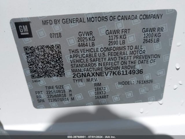 2GNAXNEV7K6114936 Chevrolet Equinox Premier
