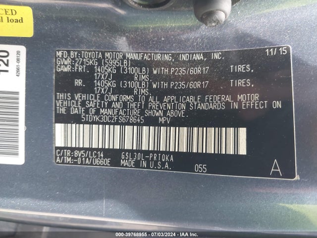 Toyota Sienna Xle 8 Passenger 2015 5TDYK3DC2FS678645 Image 9