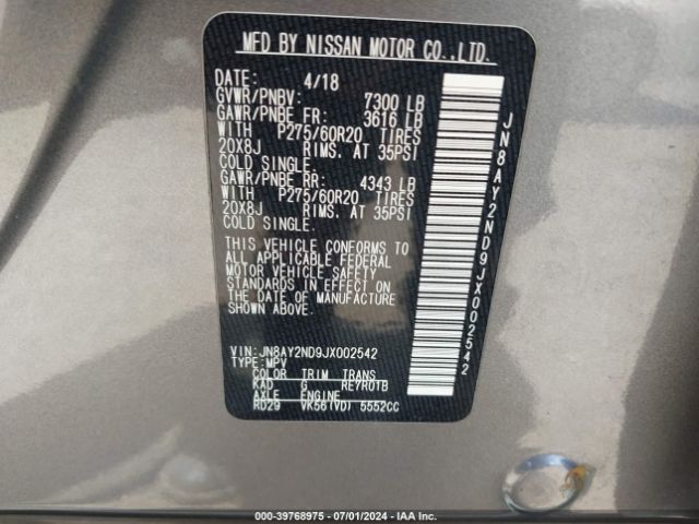 JN8AY2ND9JX002542 Nissan Armada Sl
