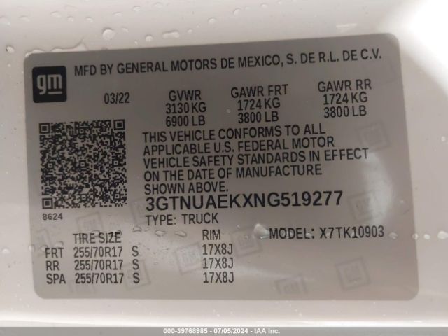 3GTNUAEKXNG519277 GMC Sierra 1500 4wd Regular Cab Long Box Pro