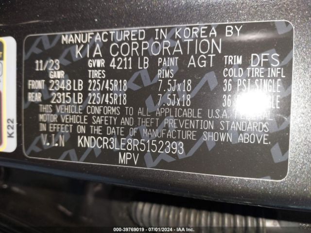 KNDCR3LE8R5152393 KIA Niro Ex Touring