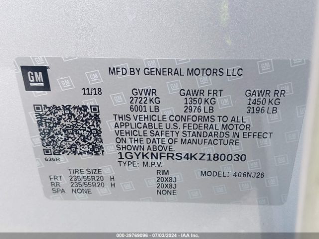 1GYKNFRS4KZ180030 Cadillac Xt5 Premium Luxury