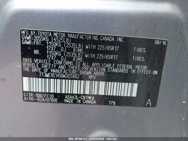 Toyota Rav4 Xle 2016 2T3WFREV0GW305862 Image 9