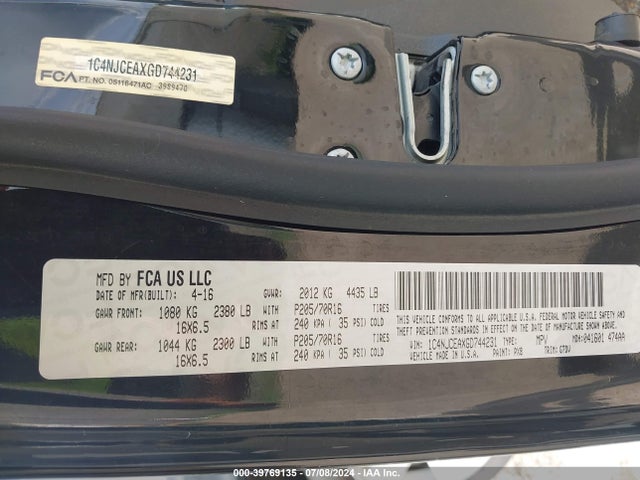 Jeep Compass Latitude 2016 1C4NJCEAXGD744231 Image 9