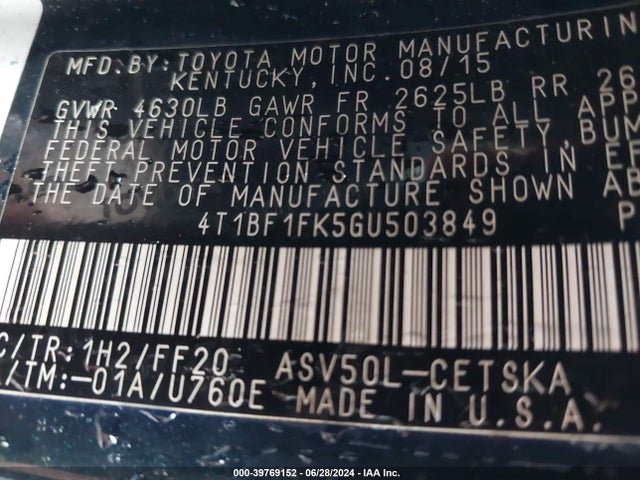 Toyota CAMRY SE 2016 4T1BF1FK5GU503849 Image 9