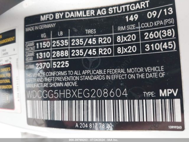 WDCGG5HBXEG208604 Mercedes-Benz GLK 350