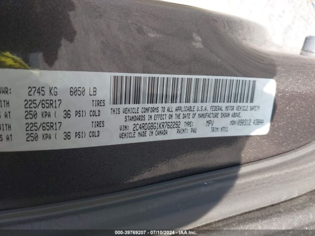 2C4RDGBG1KR762292 Dodge Grand Caravan Se