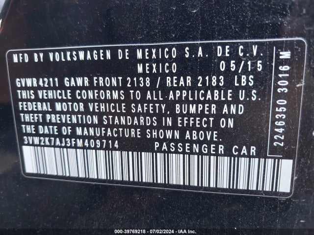 3VW2K7AJ3FM409714 Volkswagen Jetta 2.0l S