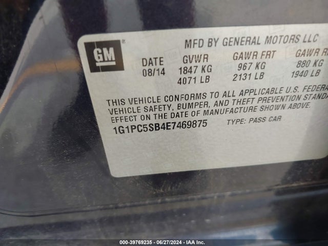 Chevrolet Cruze 1lt Auto 2014 1G1PC5SB4E7469875 Image 9