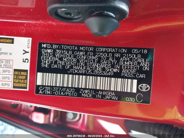 Toyota Prius Three 2018 JTDKARFU5J3553649 Image 9