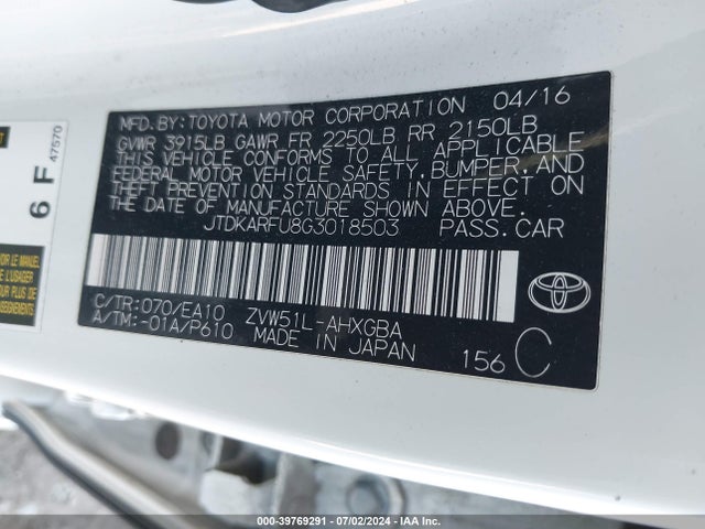 Toyota Prius Four 2016 JTDKARFU8G3018503 Image 9