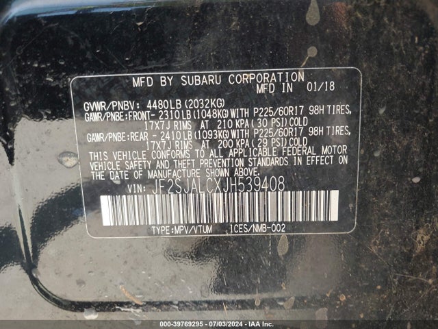 Subaru Forester 2.5i Limited 2018 JF2SJALCXJH539408 Image 9