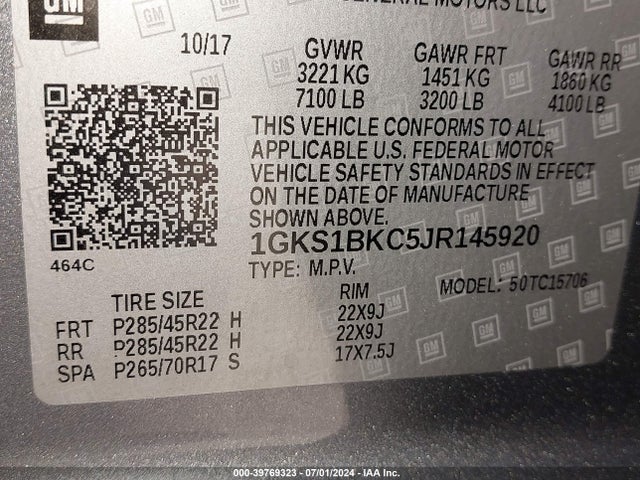 1GKS1BKC5JR145920 GMC YUKON SLT