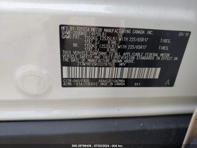Toyota Rav4 Xle 2019 2T3W1RFV5KC031615 Image 9