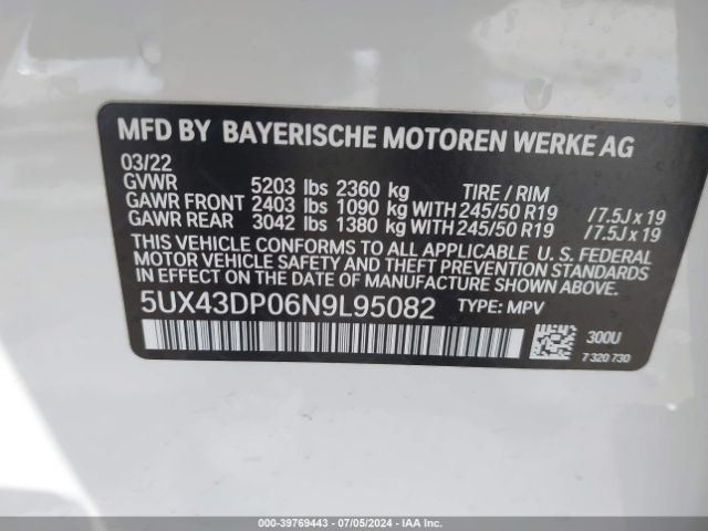 5UX43DP06N9L95082 BMW X3 Sdrive30i