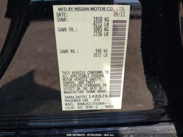 1N4AL3AP3EC148826 Nissan Altima 2.5/s/sv/sl