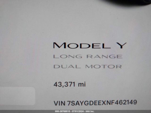 7SAYGDEEXNF462149 Tesla Model Y Long Range Dual Motor All-wheel Drive