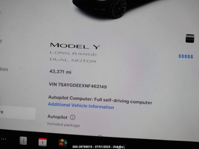 7SAYGDEEXNF462149 Tesla Model Y Long Range Dual Motor All-wheel Drive