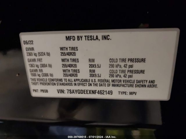 7SAYGDEEXNF462149 Tesla Model Y Long Range Dual Motor All-wheel Drive